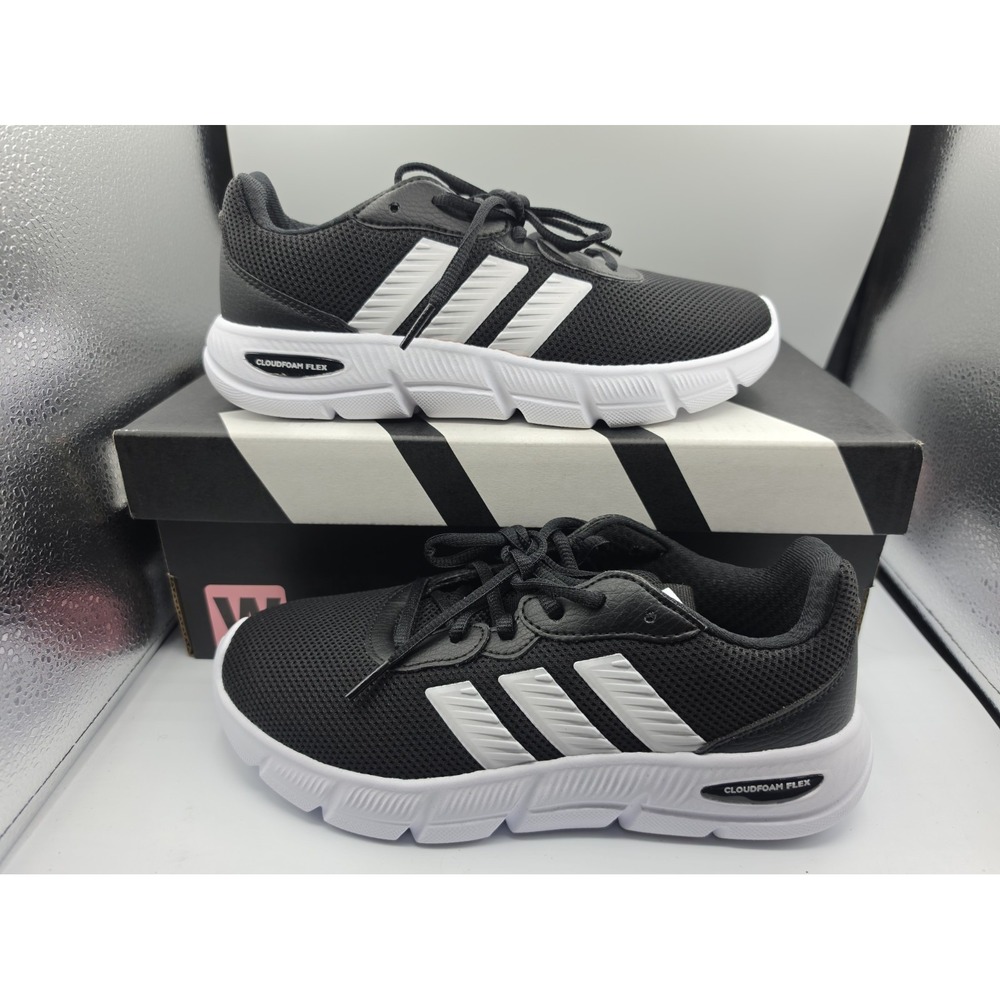 Adidas: Cloudfoam Flex Laces Womens Shoes Size 6.5 Wide Fit Black White HQ4960
